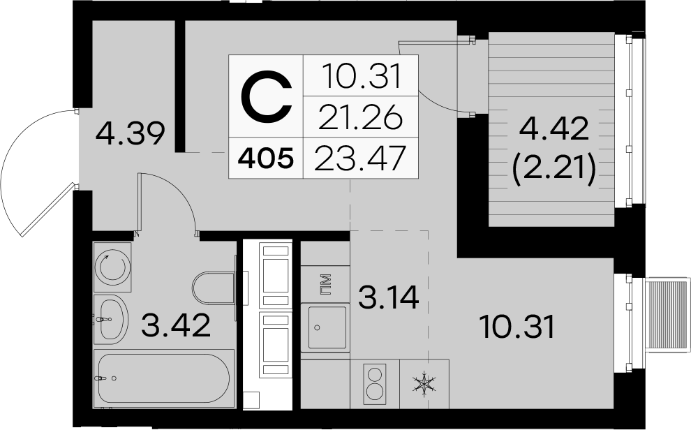 Квартира студия 23.47 м², 9/9 эт., ЖК «Glorax City Балтийская»
